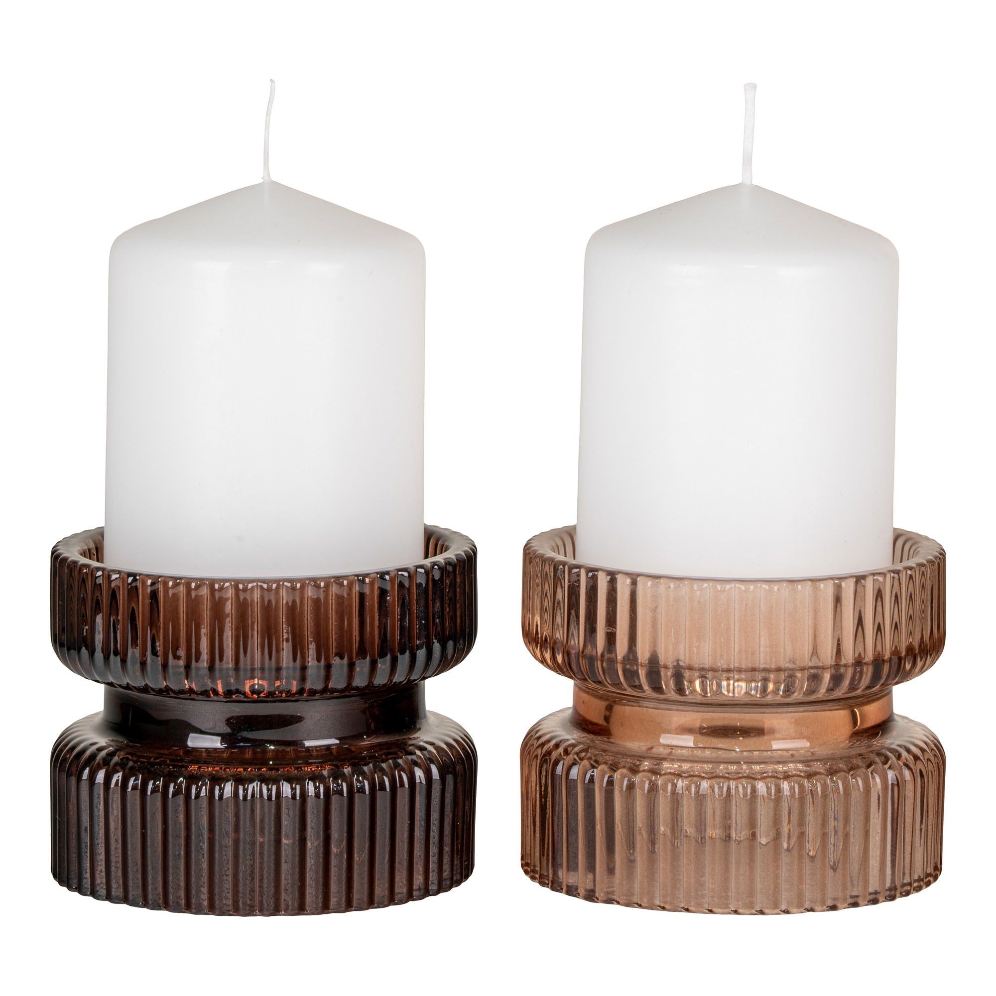 Kerzenhalter, Glas, bernstein/braun, Ø9×7 cm, Set aus 2